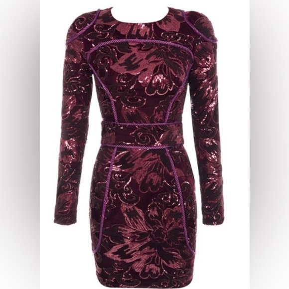 House of CB burgundy velvet and sequin dress - Picture 2 of 5